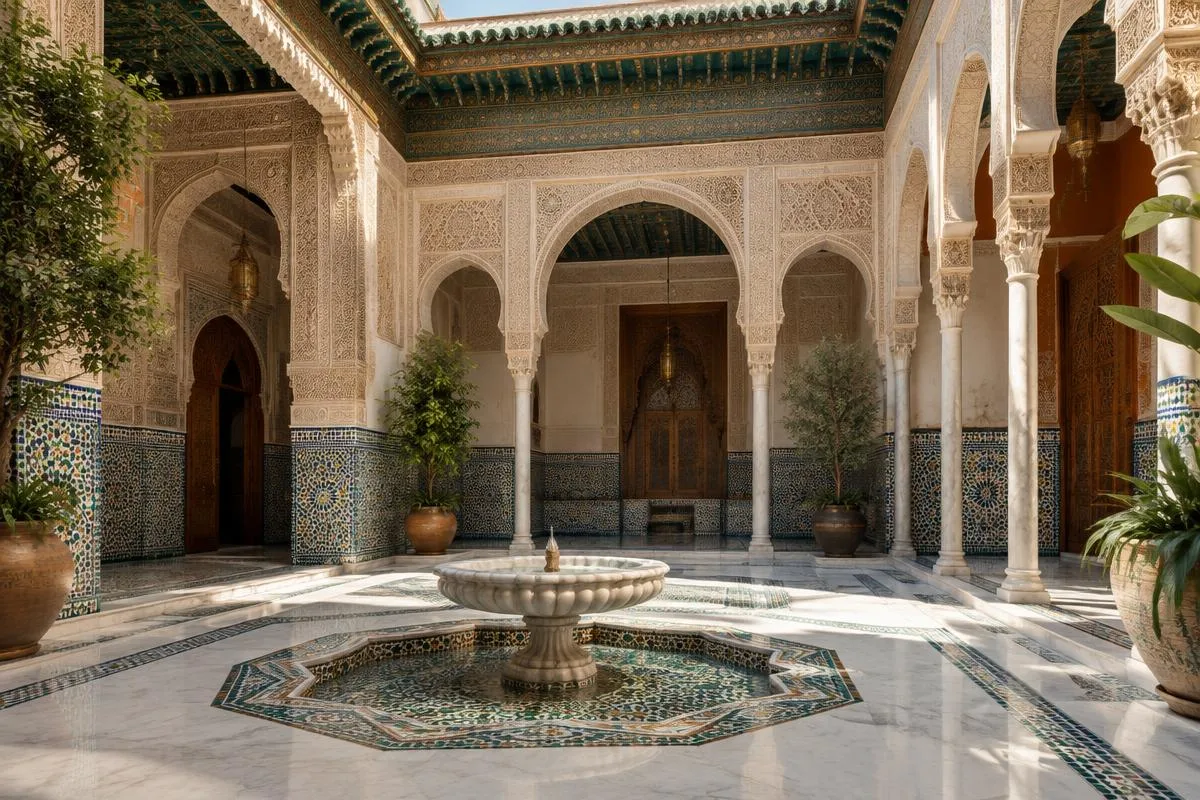 Courtyard of a historic palace on a Morocco imperial cities tour