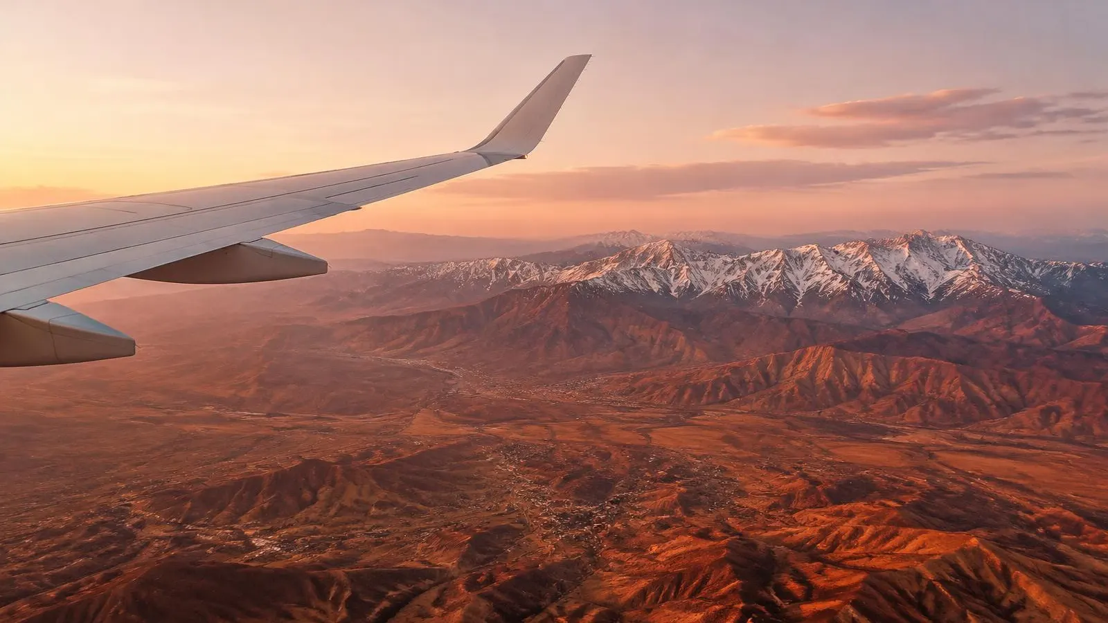 View of Morocco's Atlas Mountains from a flight from the US